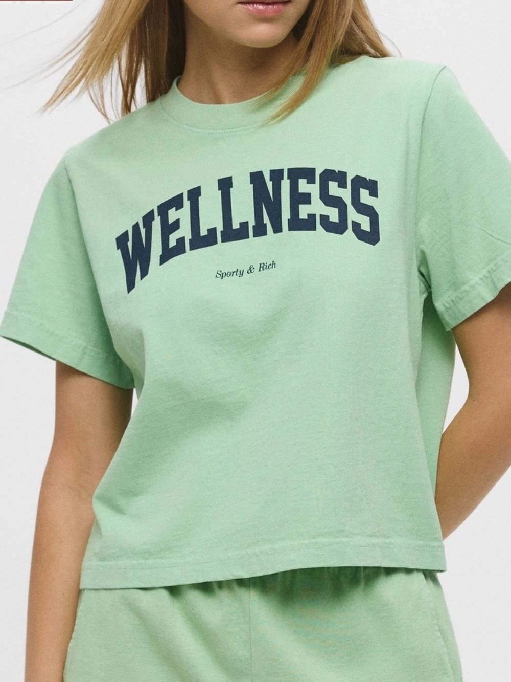 Sporty & Rich "WELLNESS" Ivy Green Cotton Graphic Tee, Size Medium NWT